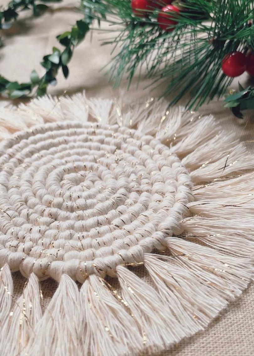Round Coaster, Natural Beige/Gold