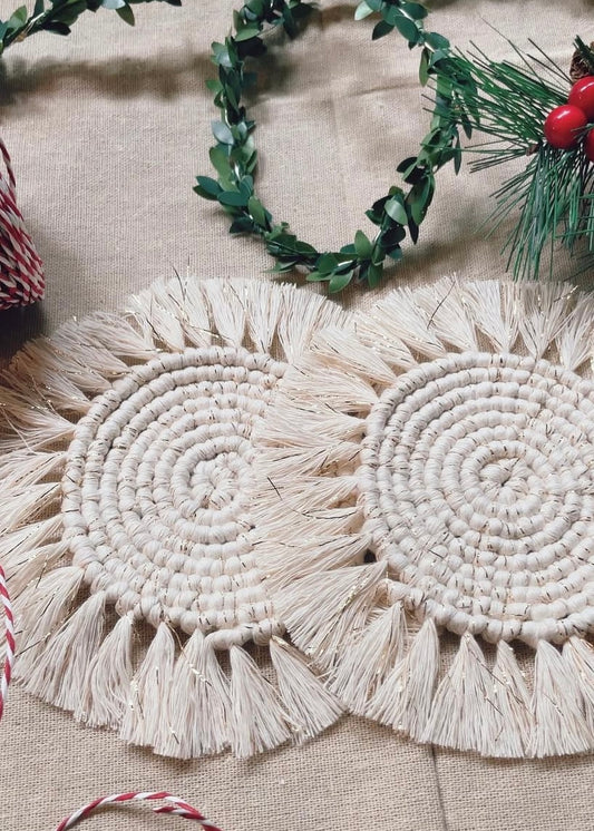 Round Coaster, Natural Beige/Gold